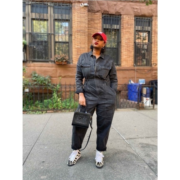 NWOT Women's Long Sleeve Denim Jumpsuit - Universal Thread Washed Black 00 - Picture 8 of 8